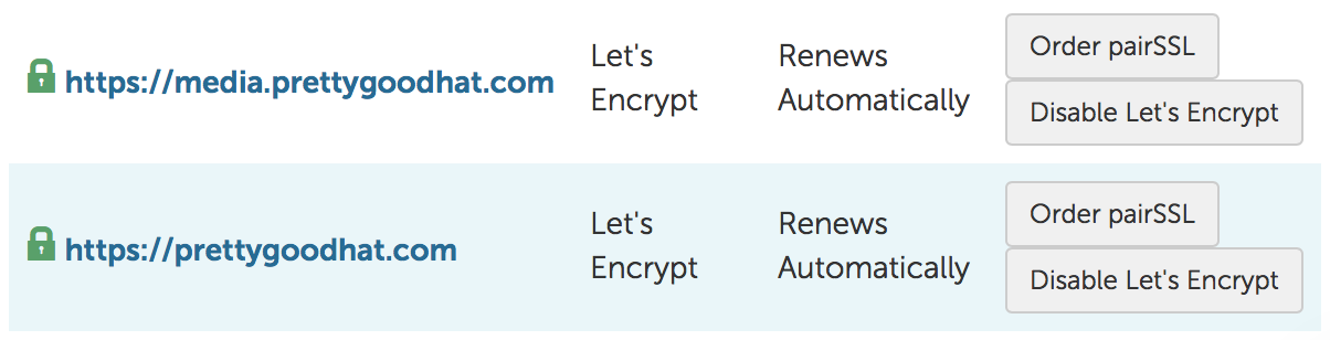 screenshot showing Let's Encrypt status 