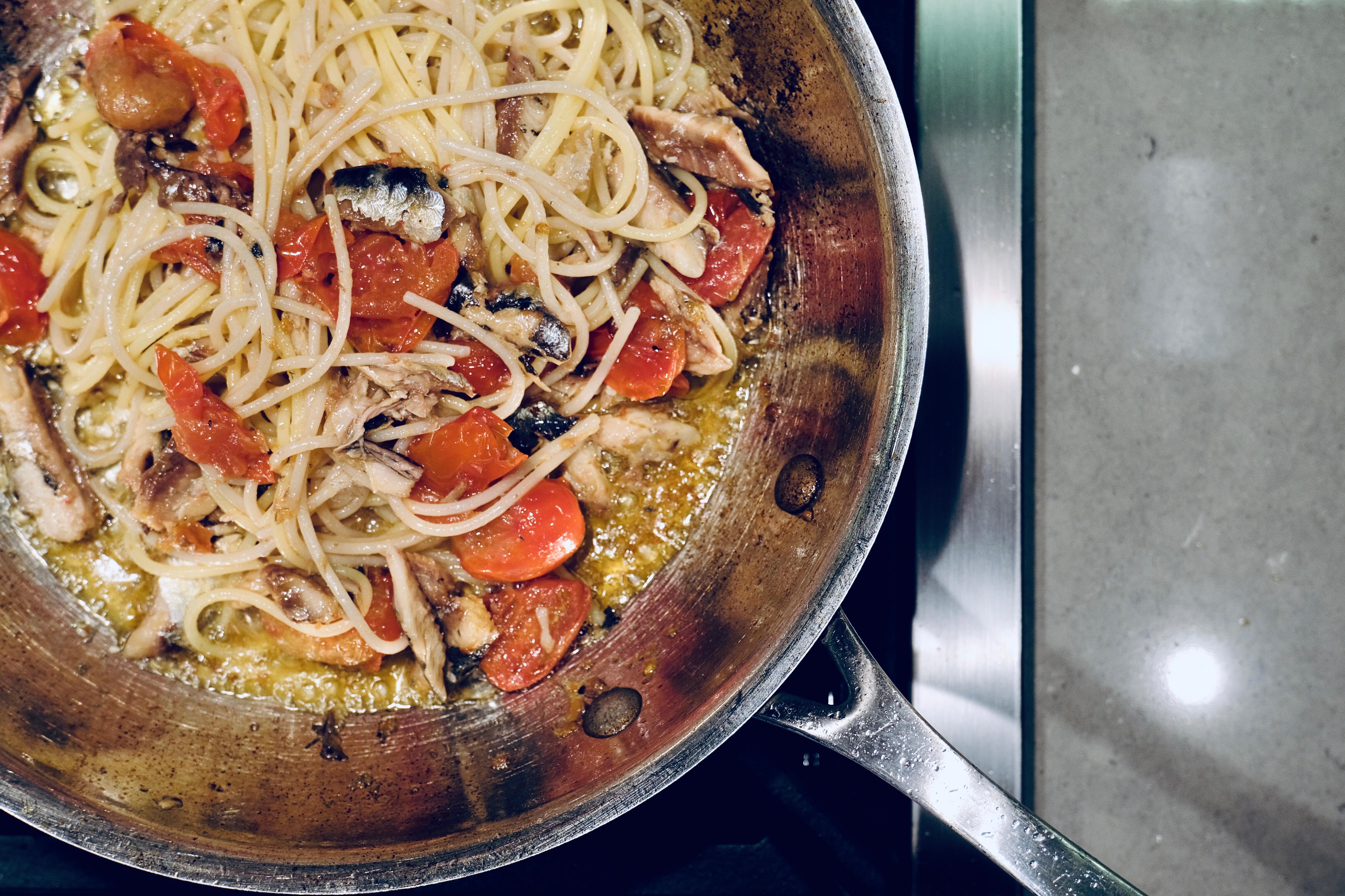 Pasta cooking in a saucepan 
