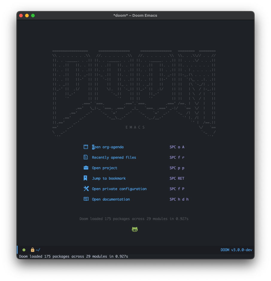The doom emacs title screen 